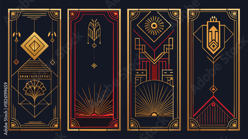 Stylish Gatsby party flyer template showcasing a glamorous art deco theme with ornate borders and classic fonts..eps