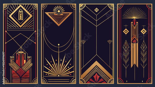 Gatsby party flyer template featuring elegant art deco design with gold accents and vintage typography..eps