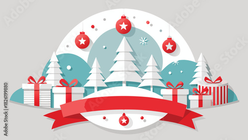 Festive greeting card displaying Merry Christmas and Happy New Year with colorful illustrations celebrating the holidays..eps