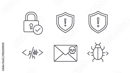 Icons depicting cybersecurity threats and protection measures.