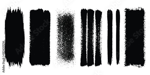 Collection of diverse black ink brush strokes, grunge paint texture elements