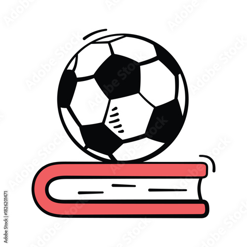 Football on textbook denoting concept doodle icon of sports education