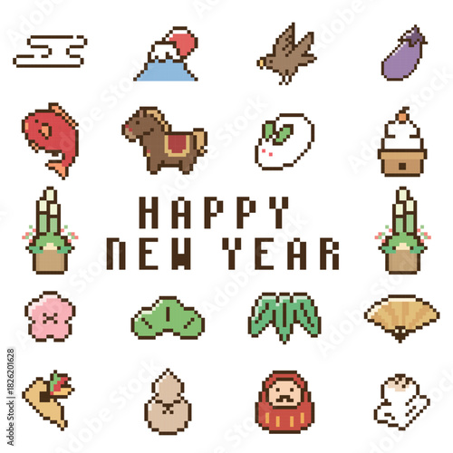 正月シンプル　アイコンセット　午年　馬年