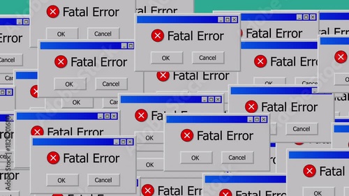 retro computer error windows popping up on the screen, retro animation (seamless loop) featuring a chaotic, repeating cascade of classic 