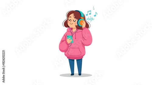 Girl listening to music with headphones vector illustration