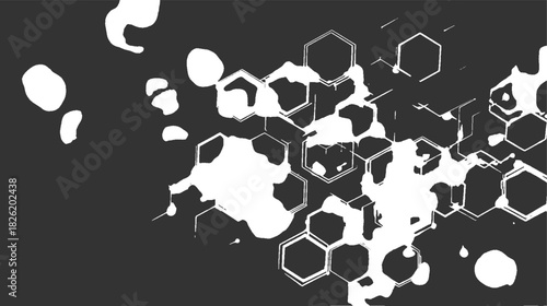 Abstract White Hexagons And Irregular Shapes On Dark Gray Background geometric