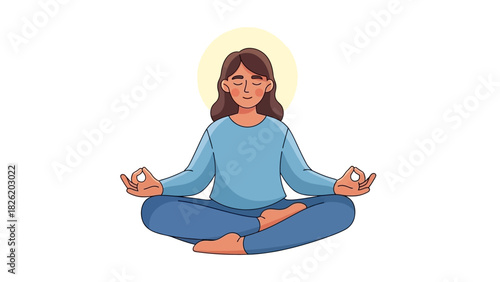 Woman Meditating Peacefully in a Lotus Position with a Halo of Light