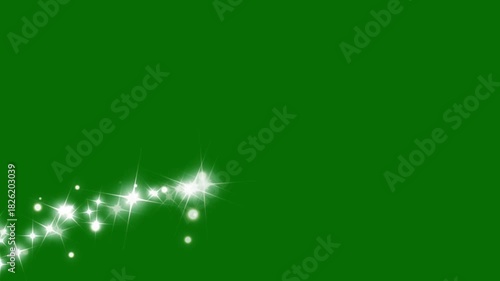 Shining Star Trail, Luxury white glitter sparkles line trail animation,  magic sparkles, glitter stars, fast glowing line motion, white blinking stars, Christmas stars, isolated on a green screen. 4K