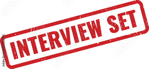 Red rubber stamp indicating an interview has been scheduled for a job applicant