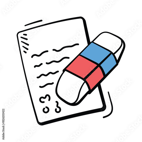 Study notebook with eraser, writing, homework and note taking doodle icon