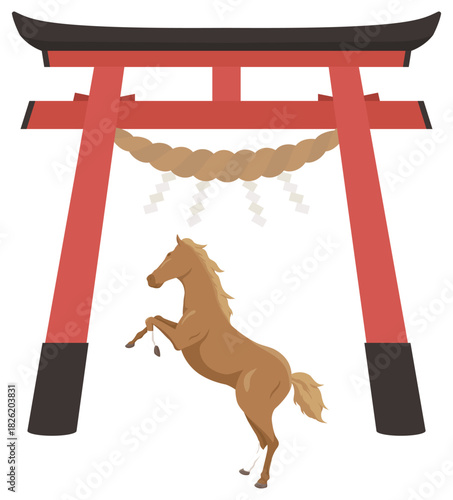 鳥居と馬