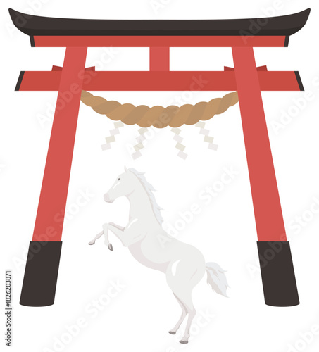 鳥居と馬