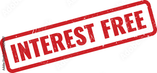 Red interest free offer stamp with distressed texture on isolated white