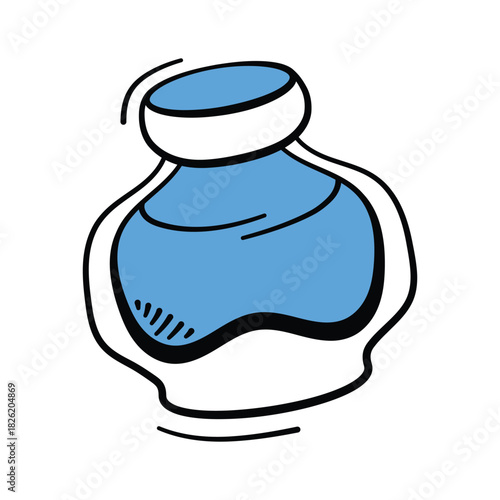 Traditional inkpot doodle icon, handwriting, calligraphy, and old style writing