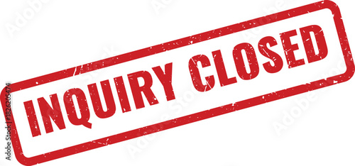 Official red rubber stamp with the text INQUIRY CLOSED for completion of investigation