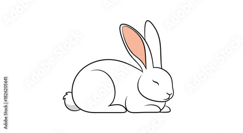 Cute white cartoon rabbit with pink inner ears resting peacefully with closed eyes.