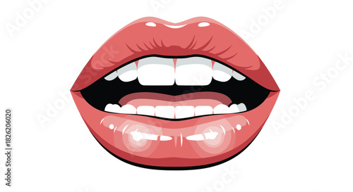 Close-up illustration of open red lips with glossy finish and white teeth, symbolizing expression.