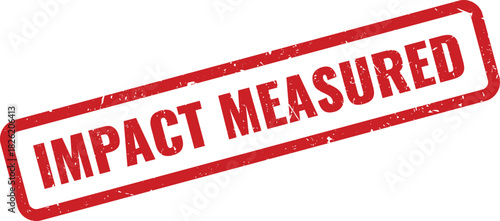 IMPACT MEASURED words displayed prominently on a rectangular distressed red rubber stamp