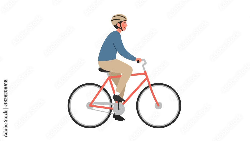 Fototapeta premium Man riding a bicycle with helmet on white background