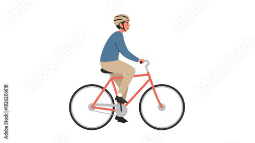 Man riding a bicycle with helmet on white background