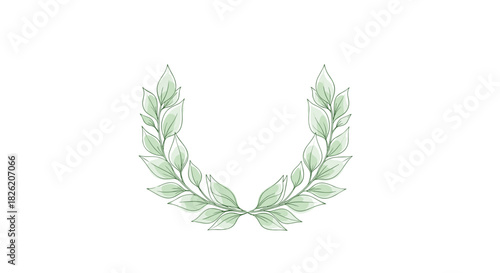 A delicate watercolor illustration of a laurel wreath with light green leaves on a white background.