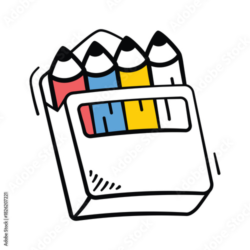 Doodle icon of color pencil, drawing, writing and school stationery