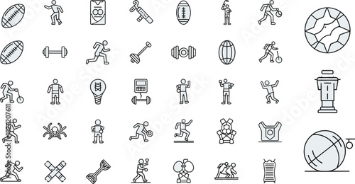 Collection of Sports and Fitness Icons Featuring Balls Dumbbells and Athletes sports icons