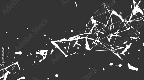 White abstract geometric network pattern on dark gray background with scattered dots black