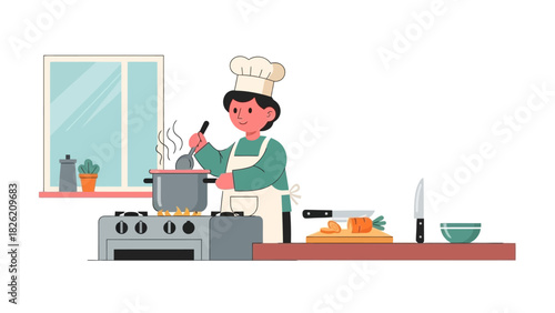 Chef at Work Cooking in the Kitchen with Culinary Skill