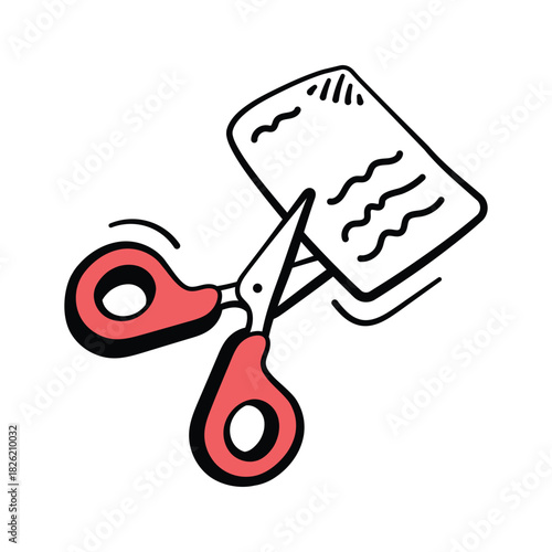 A pair of scissors cutting paper doodle icon, school craft activities