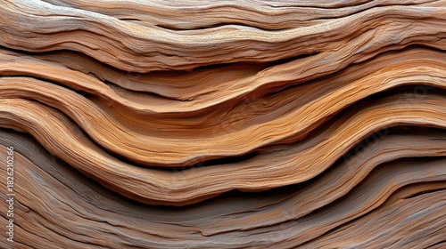 A detailed, abstract close-up of weathered wood grain, showcasing undulating lines and a warm, earthy color palette.