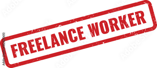 Official red grunge rubber stamp conveying freelance worker status for flexible employment