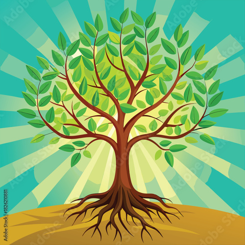 Abstract vector illustration of a seasonal tree with colorful foliage and branches, perfect for nature and garden design