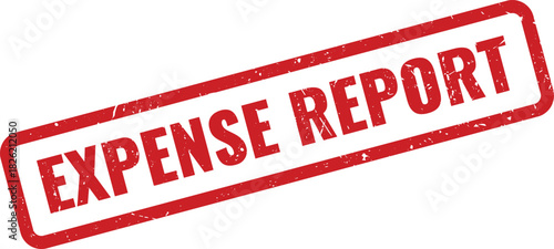 Official red grunge rubber stamp text reading Expense Report for business documents