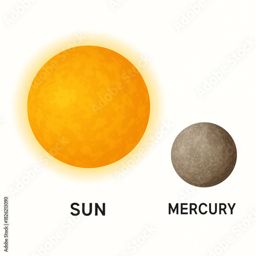 Vector Illustration of Sun and Mercury with White Background