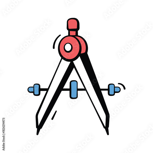 Doodle icon of compass tool, for geometry, mathematics, and drawing circles