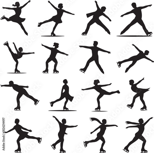 Figure Skating Silhouettes Black and White Collection for Winter Sports