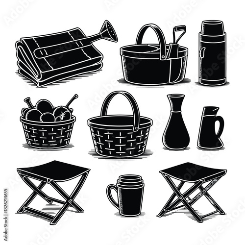 Set of kitchen tools and accessories vector icons illustration