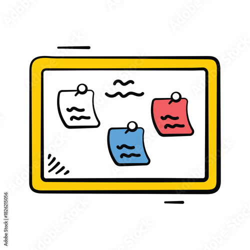 A bulletin board with sticky notes for reminders and classroom notices doodle vector