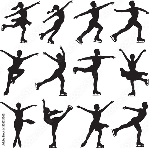 Figure Skating Silhouettes Collection Elegant Movement on Ice Black and White Design