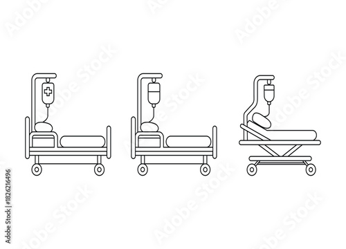 Hospital Beds with IV Drip Outline Vector Illustration for Medical and Healthcare Concepts