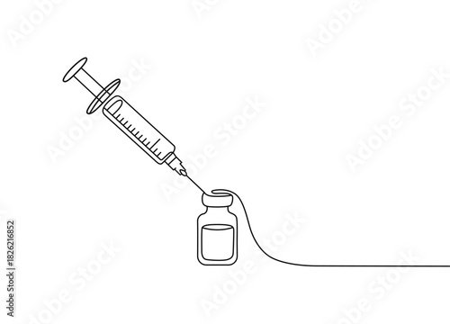 Vaccine Injection in Continuous Line Art Style Medical Immunization Treatment for Disease Prevention and Healthcare Minimalist Vector Illustration
