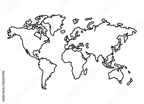 World Map Outline Global Cartography Geographic Representation Earth Continents and Oceans Minimalist Design for Education