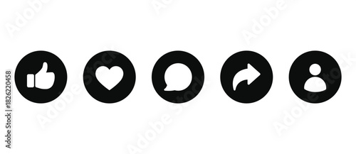 Icon set of Thumbs up, like, love , comment, share and follow in flat style. Collection button notification for social media vector illustration in transparent background. 