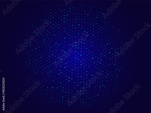 Digital Pixel Explosion. Abstract Virtual Cyber Space Data Flow. Halftone Pixel Effect Round Explosion. Vector Illustration.