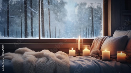 Cozy interior with winter window view