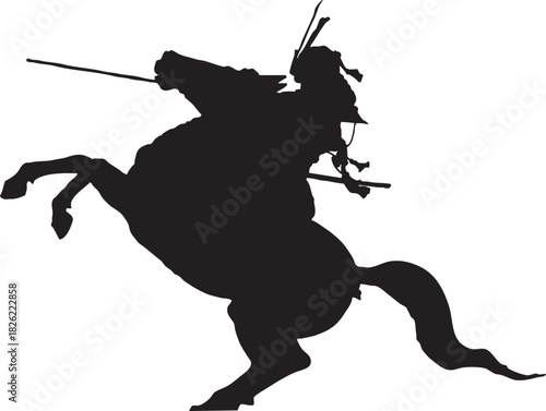 戦国時代の将軍の騎乗のシルエット