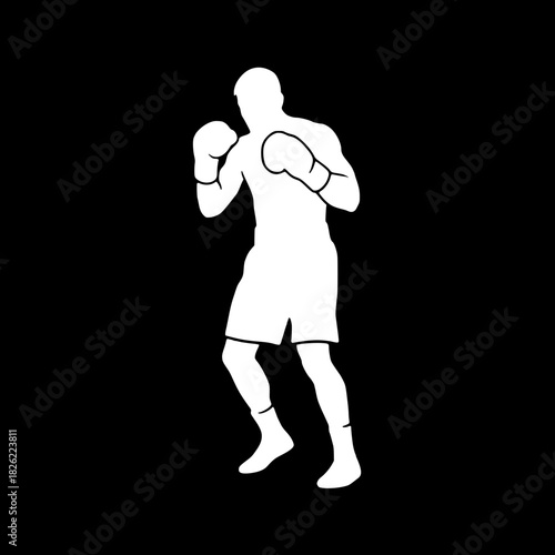 Focused boxer in fighting stance, ready for action, shows strength, determination and discipline