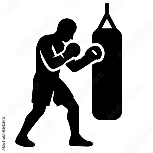 Intense boxing workout with heavy bag training for strength and fighting skills practice