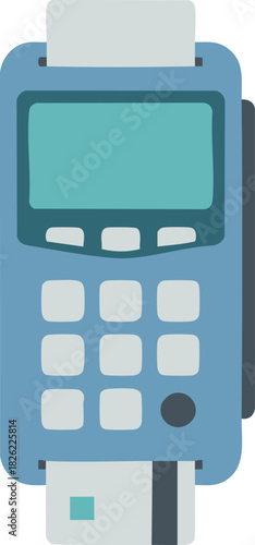 Simple handheld credit card payment terminal with keypad and receipt, symbolizing in-store point-of-sale transactions and cashless payments.